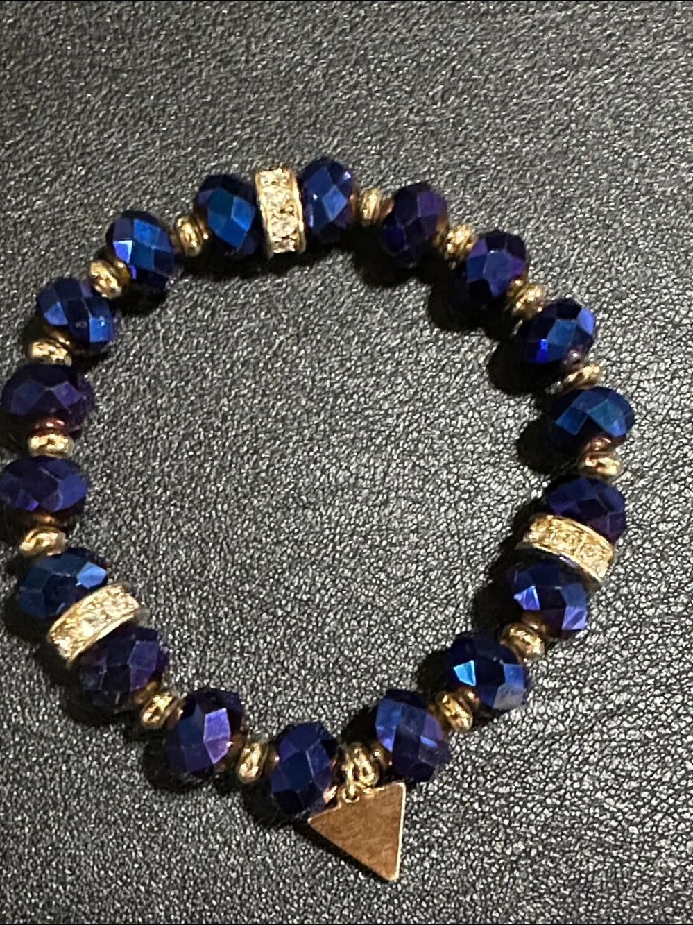 Guess Royal Blue Faceted Crystal Gold Tone Accent Stretch Bracelet